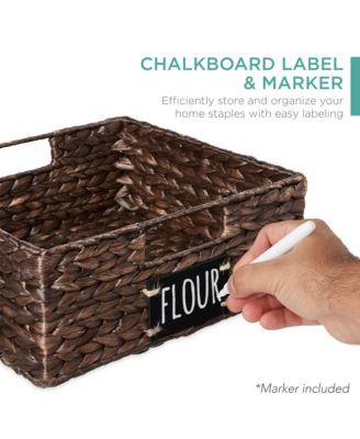 Set of 4 13in Woven Water Hyacinth Pantry Baskets w/ Chalkboard Label, Chalk Marker