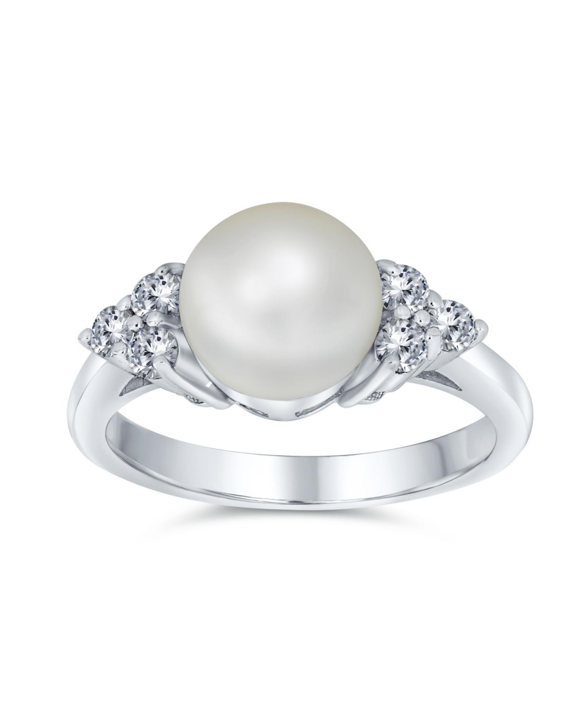 Bling Jewelry Bridal Party Cz Halo Side Stones White Solitaire Freshwater Cultured Pearl Engagement Cocktail Ring For Women .925 Sterling- Sil
