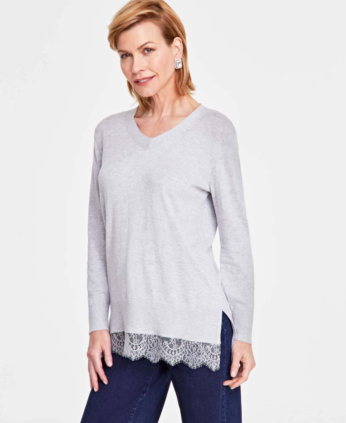 Inc International Concepts Women's Lace-trim Tunic Sweater, Created For Macy's
