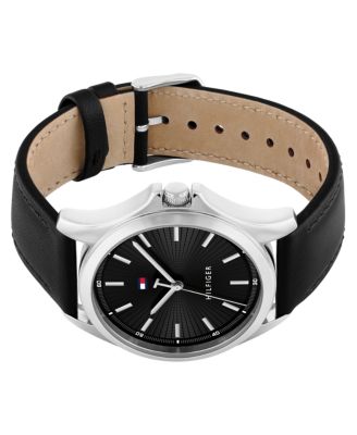 Quartz Black Leather Strap Watch 42mm