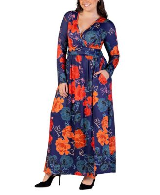 Plus Size Floral Long Sleeve Maxi Dress
