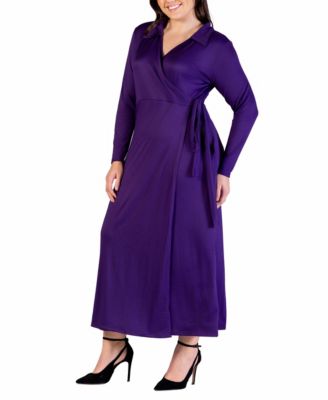 Plus Size Collared Wrap Maxi Dress