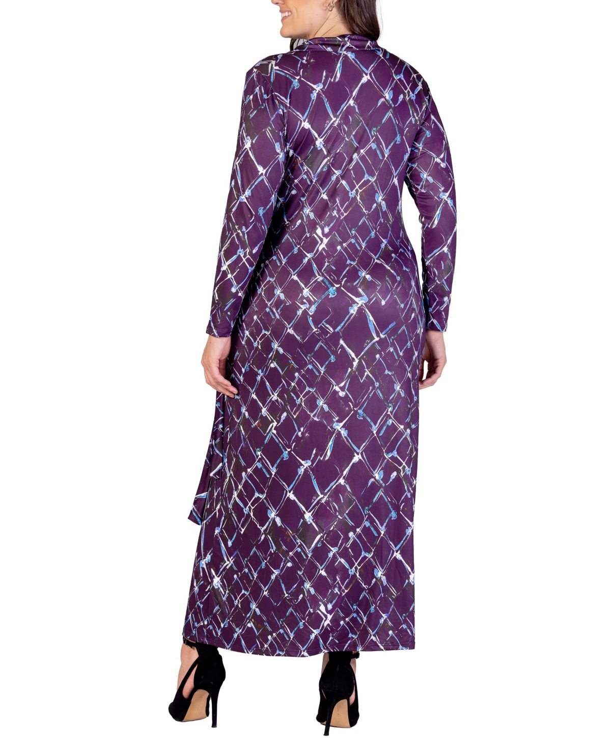 24seven Comfort Apparel Plus Size Collared Wrap Maxi Dress In Purple Multi