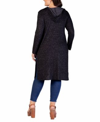 Plus Size Knee Length Hooded Cardigan Sweater