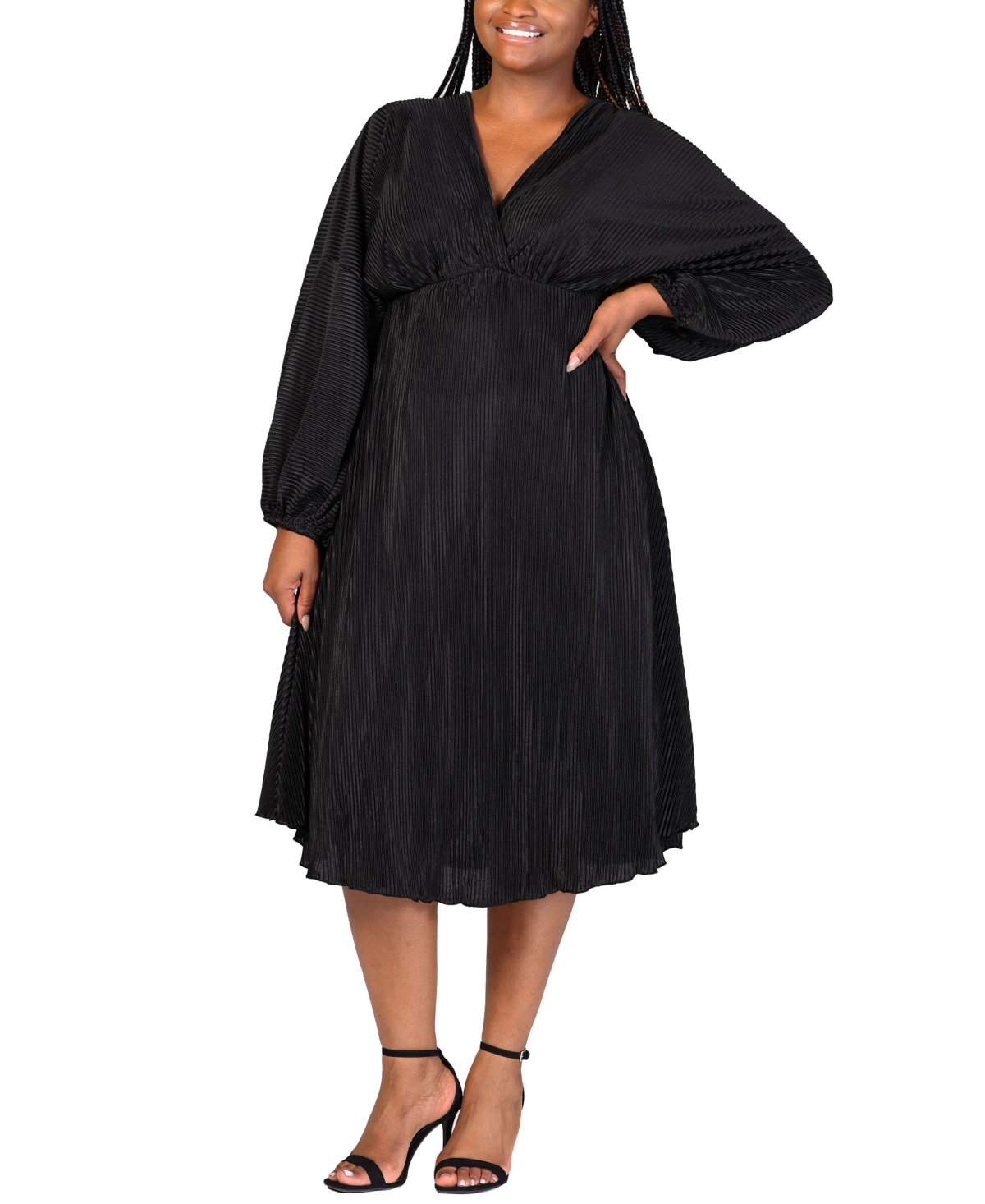 24seven Comfort Apparel Plus Size Shimmer V-neck Midi Dress In Black