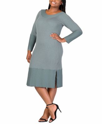 Plus Size Rib Knit Long Sleeve Sweater Dress