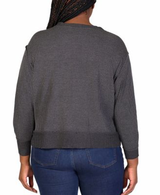 Plus Size Relaxed Fit Rib Knit V-Neck Top