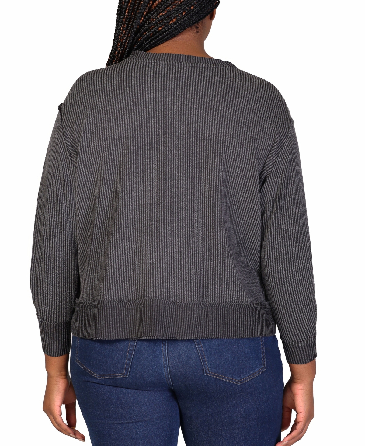 Shop 24seven Comfort Apparel Plus Size Relaxed Fit Rib Knit V-neck Top In Black