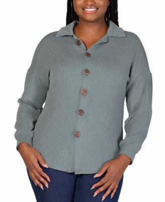 Plus Size Rib Button Up Shirt Jacket