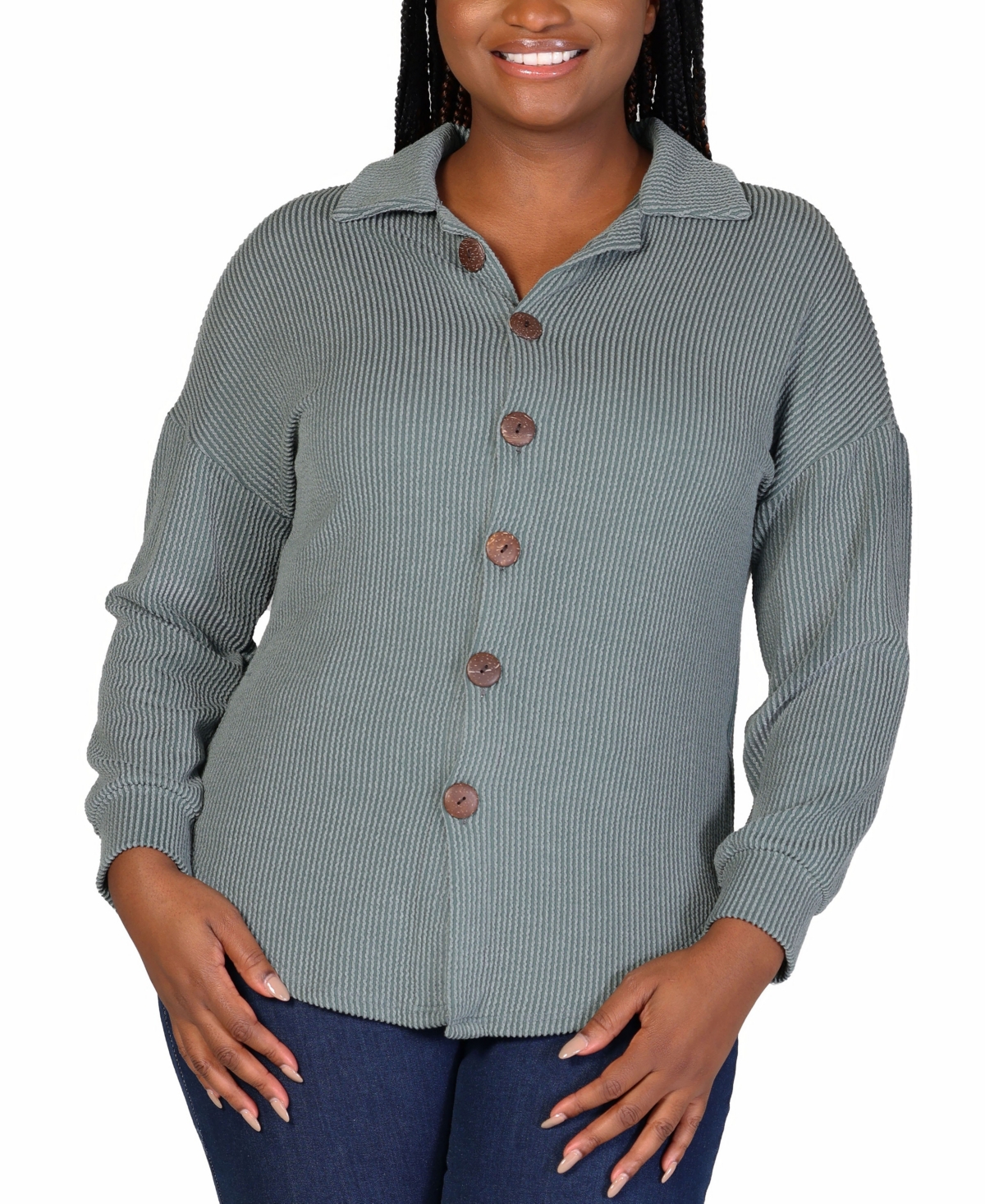 24SEVEN COMFORT APPAREL PLUS SIZE RIB BUTTON UP SHIRT JACKET 