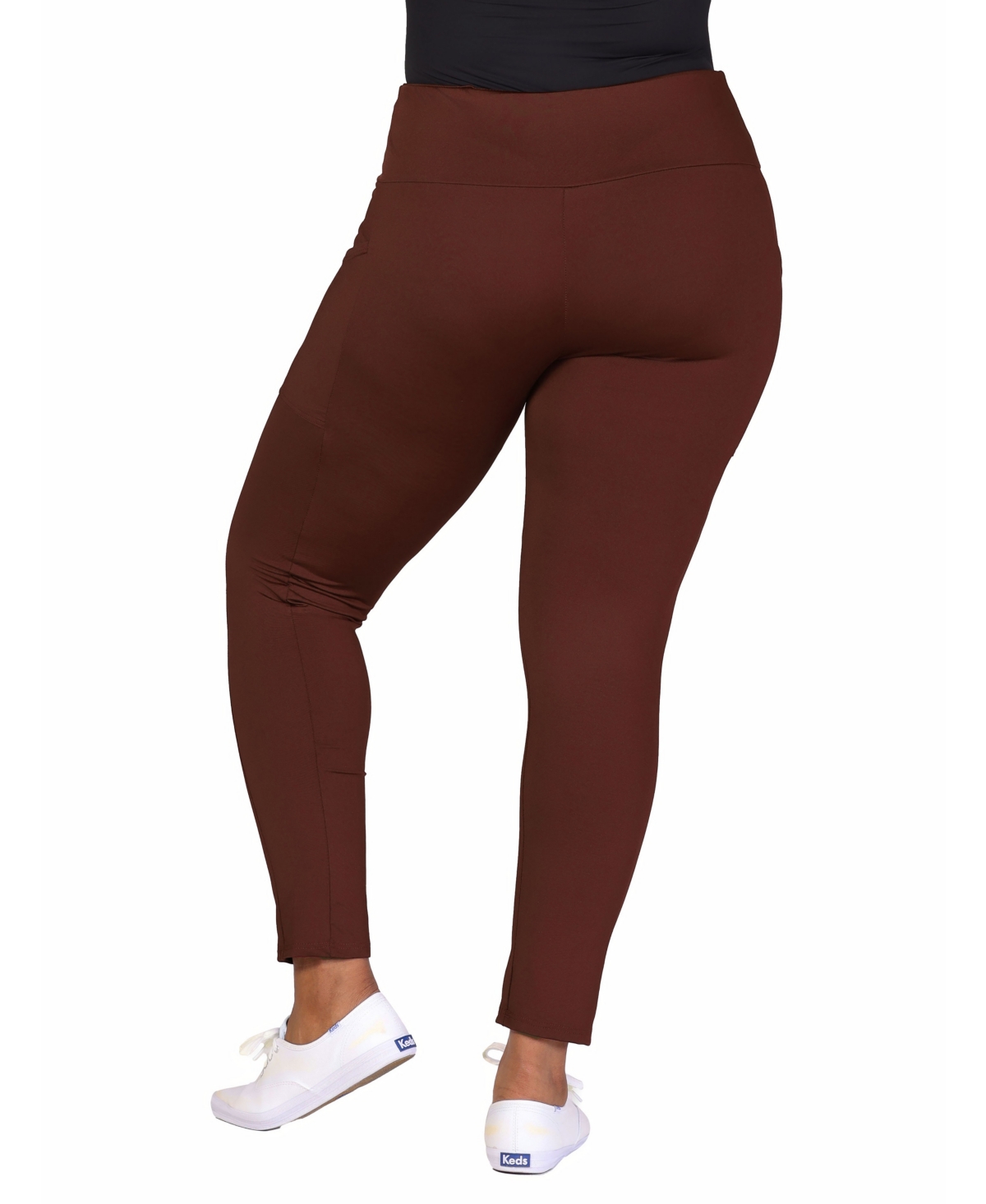 Shop 24seven Comfort Apparel Plus Size Ankle Leggings With Side Pocket In Brown