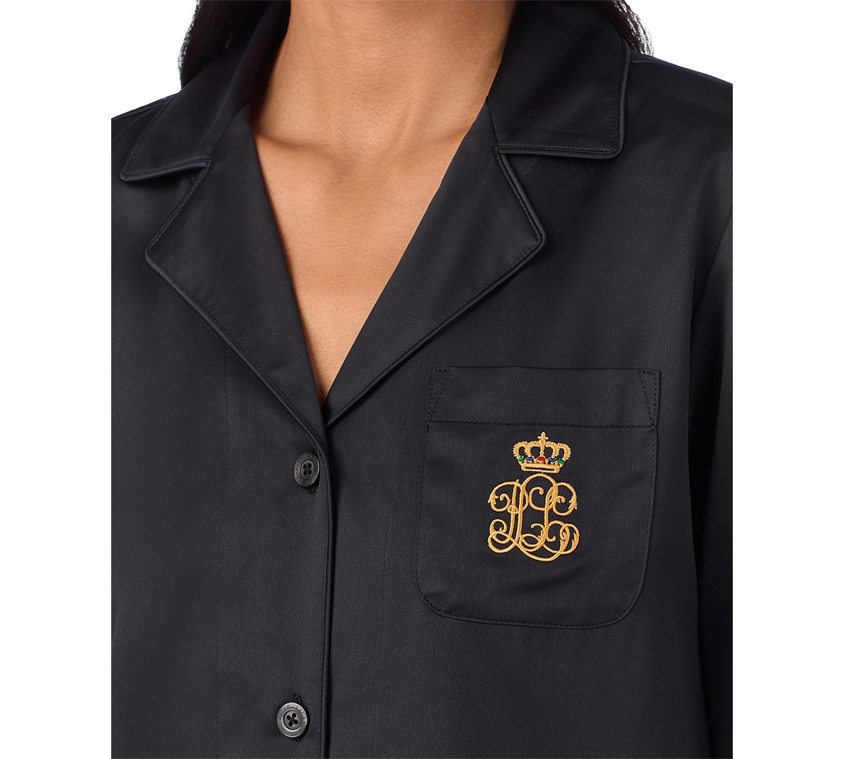 RALPH LAUREN WOMEN'S SATIN NOTCHED-COLLAR PAJAMA SET 