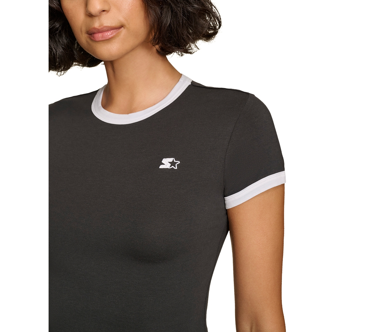 Starter Women's Cropped Ringer Baby T-shirt In Black,white