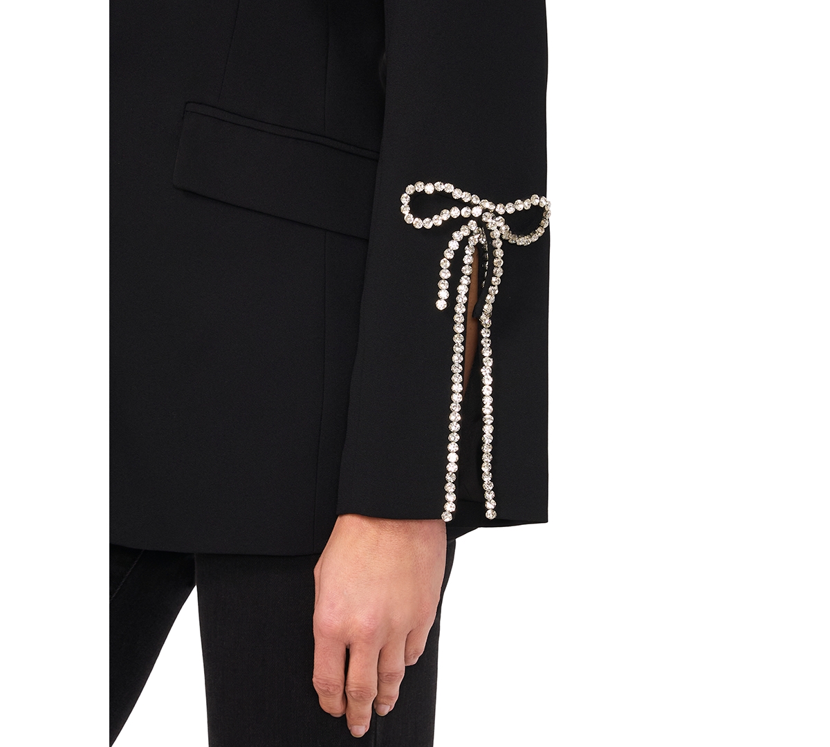CeCe Women's Rhinestone Bow Sleeve One-Button Blazer