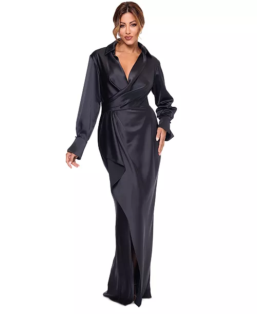 women's satin shirtdress gown