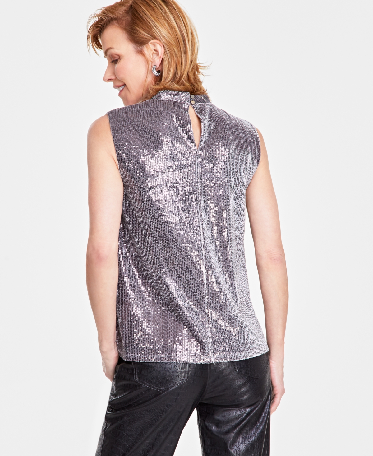 I.n.c. International Concepts Women's Sequin Cowlneck Muscle Tee, Created for Macy's