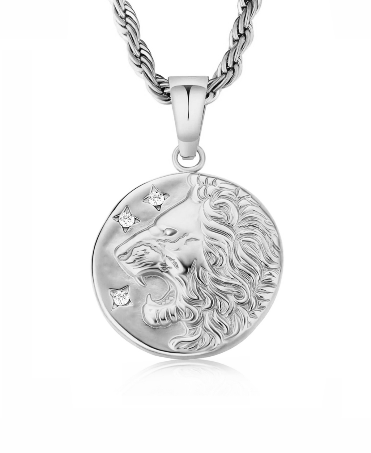 Silver Stainless Steel Lion Coin Pendant Necklace - Silver