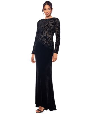 Women's Embroidered Velvet Evening Gown
