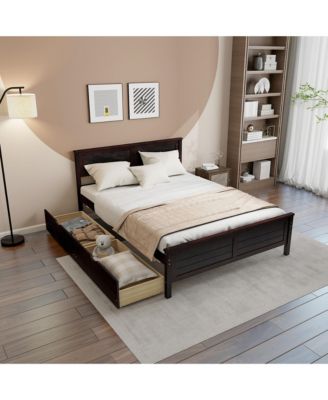 Full Size Wooden Bed Frame with 2 Storage Drawers & Under-bed Storage Espresso