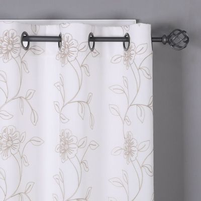 Floral Embroidered Double Layered Sheer Grommet Curtains