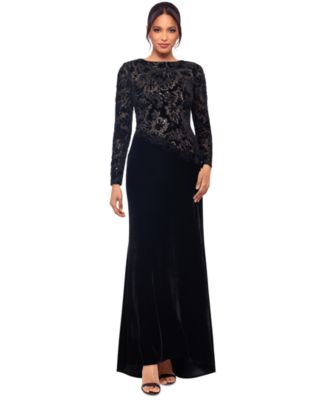 Betsy & Adam - Petite Embroidered Velvet Evening Gown