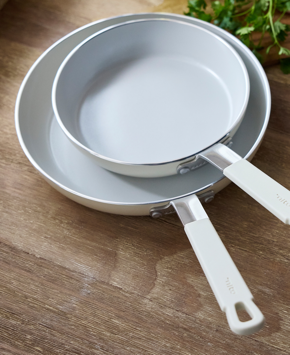 Greenpan X Bobby Flay Nonstick Stainless Steel 8" And 10" Frypan Set In Cream