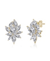 Genevive Sterling Silver with Clear Cubic Zirconia Corsage Flower Cluster Stud Earrings in White Gold Plated and 14k Gold plate