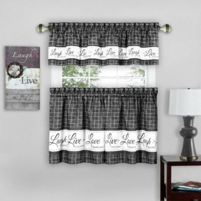 Country Farmhouse Plaid Live laugh love 3 Piece Kitchen Curtain Set