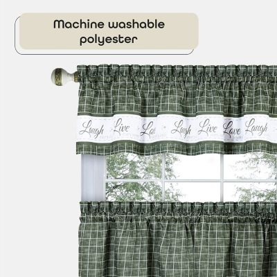 Country Farmhouse Plaid Live laugh love 3 Piece Kitchen Curtain Set