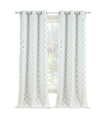 2 Pack Cotton Blend Shabby Metallic Quatrefoil Lattice Ultra Luxurious Grommet Top Window Curtain Panels