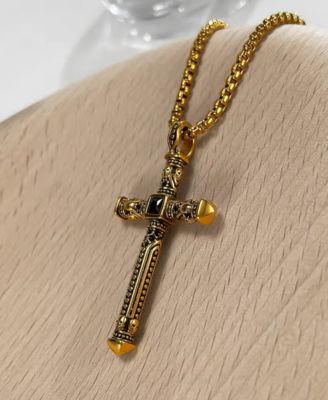 Gold Biblical Cross Stainless Steel Pendant Necklace