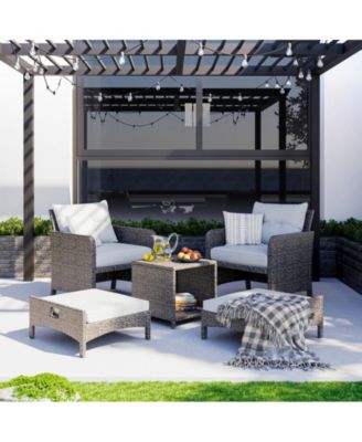 5-Piece Wicker Patio Conversation Set with Cushions