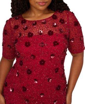 Plus Size Floral Sequin Elbow-Sleeve Sheath Dress