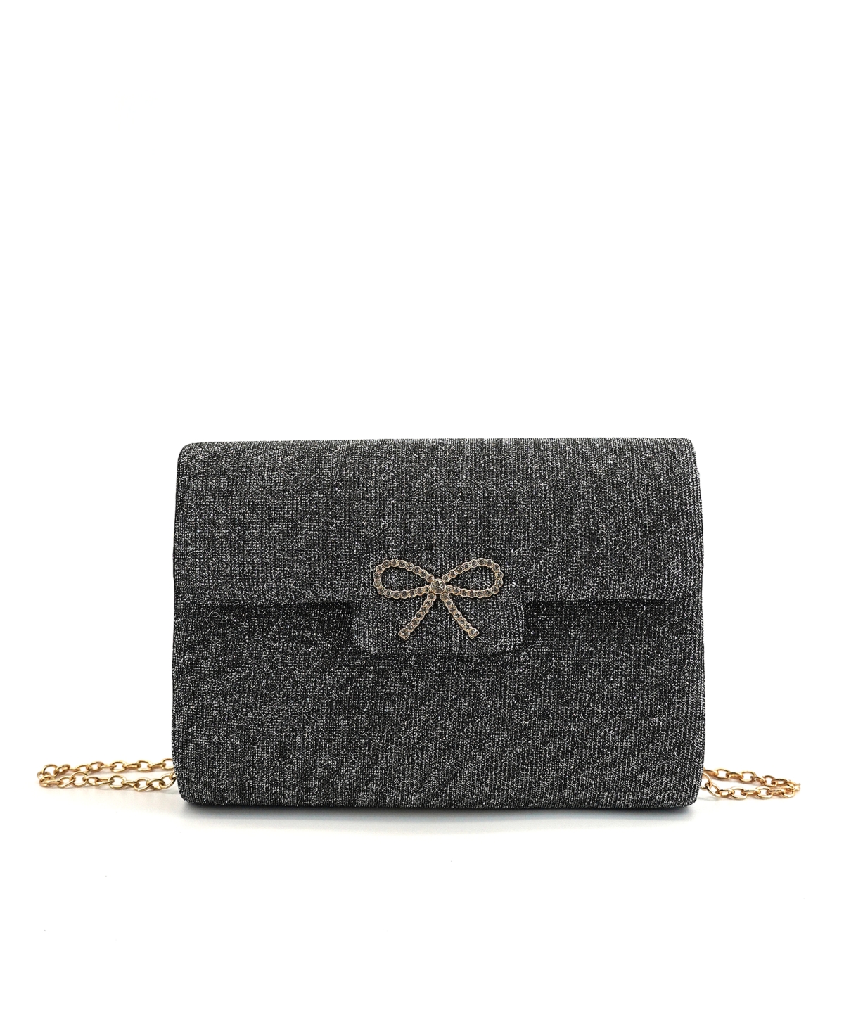 Frost Glitter Gem Bow Evening Crossbody Bag - Black