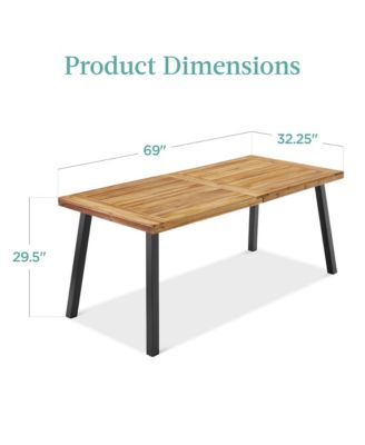 6-Person Indoor Outdoor Patio Rustic Acacia Wood Picnic Dining Table w/ Metal Legs