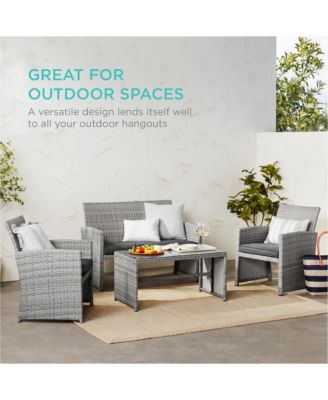 Best Choice Products 4-Piece Outdoor Wicker Patio Conversation Furniture Set w/ Table, Cushions
