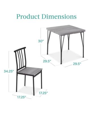 3-Piece Indoor Metal Wood Square Dining Table, Furniture Set w/ 2 Chairs