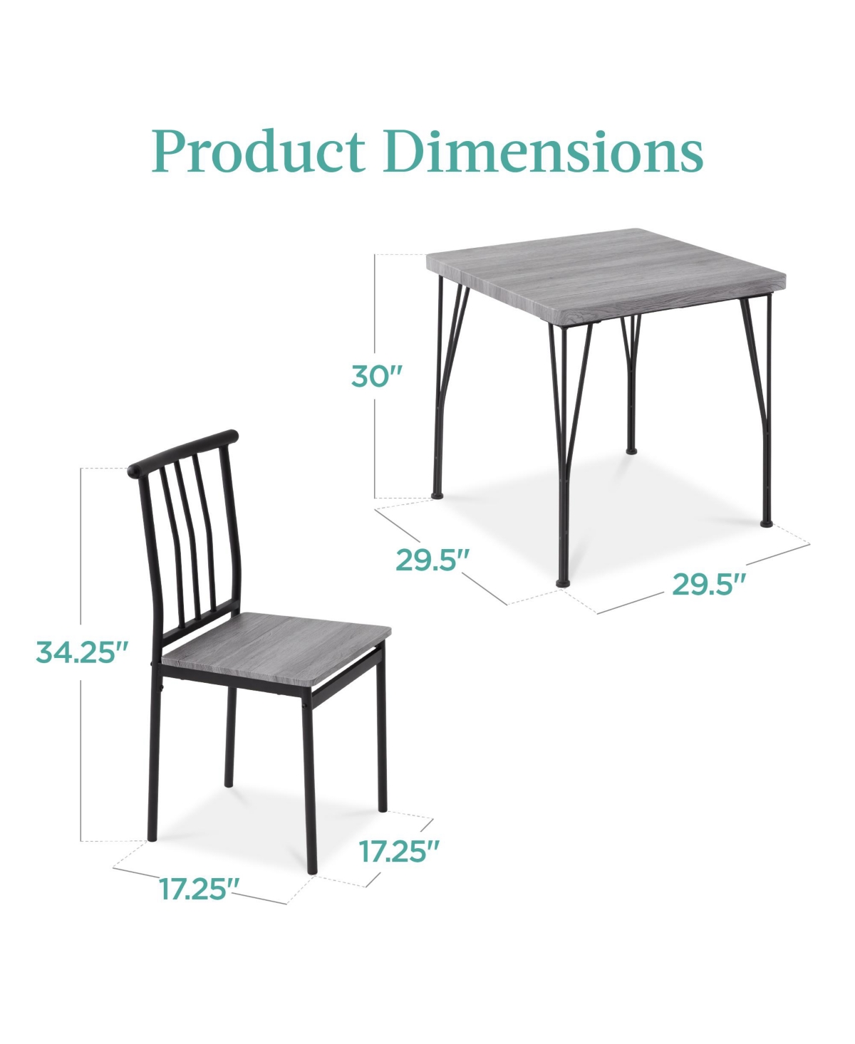 Best Choice Products 3-Piece Indoor Metal Wood Square Dining Table, Furniture Set w/ 2 Chairs