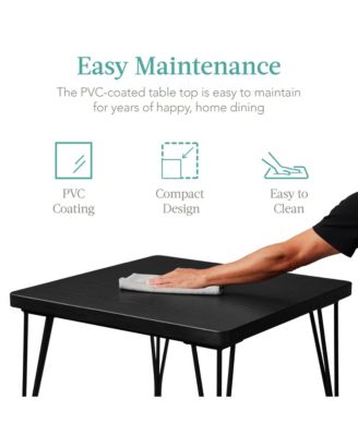 3-Piece Indoor Metal Wood Square Dining Table, Furniture Set w/ 2 Chairs