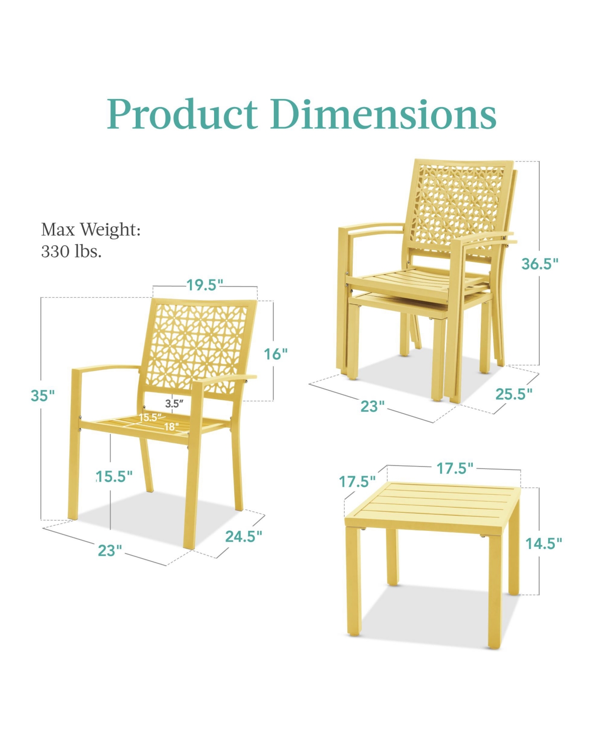 Best Choice Products 3-Piece Stackable Patio Bistro Set, Outdoor Chat Furniture w/ 2 Chairs, Table