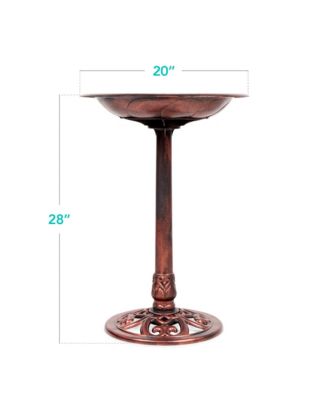 Outdoor Rustic Pedestal Bird Bath with Fleur-de-Lis Accents for Garden or Yard