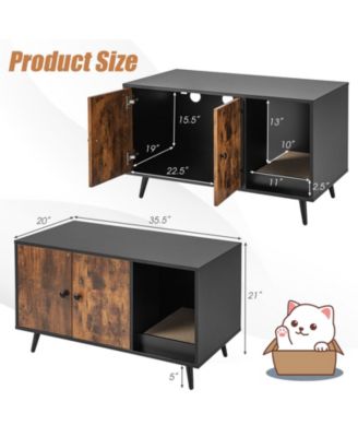Cat Litter Box Enclosure with Double Door Cabinet
