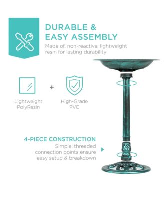 Outdoor Rustic Pedestal Bird Bath Accent for Garden, Yard w/ Fleur-de-Lis Accents