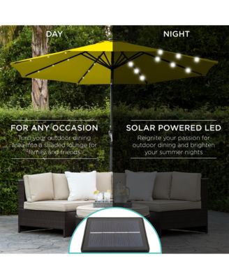 10ft Solar LED Lighted Patio Umbrella w/ Tilt Adjustment, UV-Resistant Fabric