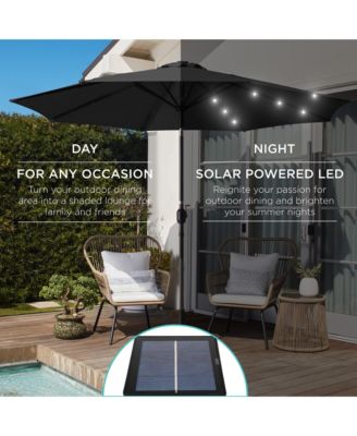 10ft Solar LED Lighted Patio Umbrella w/ Tilt Adjustment, UV-Resistant Fabric