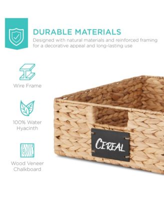 Set of 4 16x12-Inch Woven Water Hyacinth Pantry Baskets with Chalkboard Label and Chalk Marker