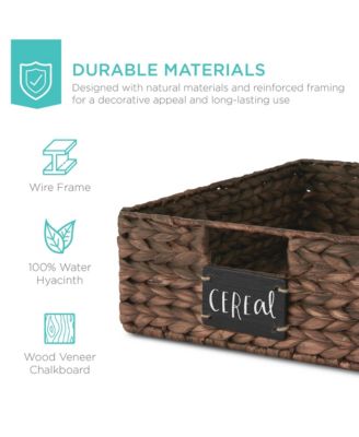 Set of 4 16x12in Woven Water Hyacinth Pantry Baskets w/ Chalkboard Label, Chalk Marker