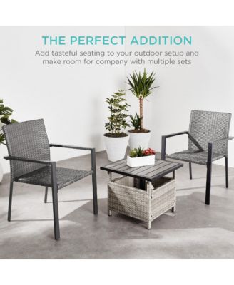 Set of 2 Wicker Chairs, Stackable Outdoor Dining Furniture w/ Armrests