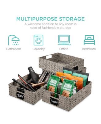 Set of 4 16x12in Woven Water Hyacinth Pantry Baskets w/ Chalkboard Label, Chalk Marker