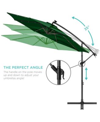 10ft Solar LED Offset Hanging Outdoor Market Patio Umbrella with Adjustable Tilt